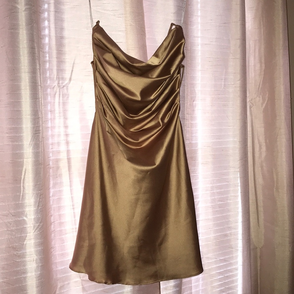 Satin open back mini dress